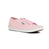 Championes acordonados color rosa claro, con suela blanca y detalle de línea rosa en el borde.