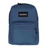 Mochila de estilo clásico color azul oscuro, con compartimento principal amplio, bolsillo frontal con cierre y bolsillos laterales. Incluye un separador interno para notebook.