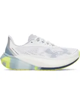 Championes de running Under Armour W Velociti Distance, color blanco con detalles en gris, azul y verde lima, con amortiguación HOVR+.