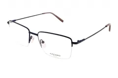 Armazón para lentes de receta Azzaro modelo 31201, color azul marino con detalles en marrón en los terminales de las patillas. Diseño semi al aire con forma rectangular y patillas delgadas.