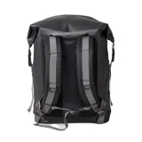 Mochila Rip Curl Surf Series de 30 litros, color negro, impermeable, con logo estampado en el frente y bolsillo frontal con cierre.
