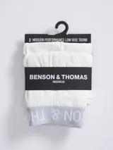 Pack de dos boxers blancos de corte trunk con cintura elástica gris con el logo de la marca.