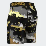 Calzoncillos tipo bóxer de poliéster y elastano con estampado abstracto en tonos negro, gris, blanco y dorado. Cuenta con pretina elástica negra con logo PSD en dorado.