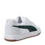 Championes urbanos Puma modelo Caven 2.0 para hombre, color blanco. Presentan un diseño de inspiración basquetbolística de los años 80, con capellada de cuero sintético, perforaciones en la puntera y suela de goma.