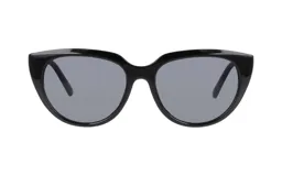 Lentes de sol con armazón de acetato negro brillante en forma cat-eye y cristales oscuros.