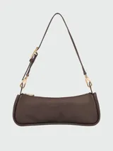 Cartera de hombro Longchamp modelo Looong en tamaño pequeño, confeccionada en cuero de color marrón oscuro. Presenta una silueta estructurada y minimalista con correa de hombro fija.
