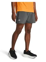 Short deportivo Under Armour Launch de 5 pulgadas para hombre, color gris con logo reflectivo. Liviano, elástico y con forro interior. Ideal para running.
