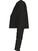 Remera cropped negra de manga larga con cuello redondo y logo de Calvin Klein Jeans estampado en el pecho.