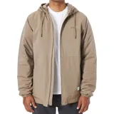 Campera con capucha color beige, con cierre frontal, bolsillos laterales y logo bordado en el pecho. Cuenta con membrana TPU impermeable y costuras selladas.