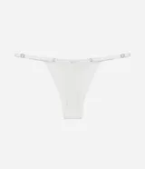 Bombacha colaless de encaje floral con tiras finas laterales, confeccionada en poliamida y elastano con forro de algodón.
