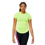 Remera deportiva New Balance Accelerate de poliéster reciclado color amarillo flúor, con cuello redondo, mangas cortas y logo reflectante en el pecho.