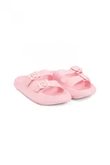 Sandalias rosadas de diseño anatómico y estilo chunky, con doble tira ajustable mediante hebillas y plataforma texturizada.