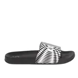 Sandalias Volcom Step negras con estampado a cuadros blancos y negros en la tira superior.