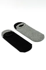 Pack de dos pares de medias invisibles de corte bajo, una en color negro con borde gris y otra en color gris con borde negro.