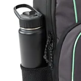 Mochila Rip Curl Trippin de 20 litros, color gris con detalles en verde menta y negro. Cuenta con múltiples compartimentos, bolsillos laterales de red y asa superior.