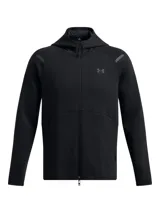 Campera deportiva con capucha y cierre frontal completo, confeccionada en tejido polar de doble punto. Presenta mangas raglán, bolsillos laterales con cierre y detalles reflectantes en los hombros. Diseño ergonómico y transpirable con logo de la marca en el pecho.
