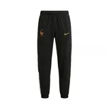 Pantalón deportivo Nike de la selección francesa de fútbol, color negro con detalles en dorado. Presenta el escudo de la FFF y el logo de Nike en el muslo, con cintura elástica y puños ajustados en los tobillos.