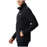 Campera de polar Columbia con cierre frontal completo, cuello alto y bolsillos laterales con cierre. Diseño liso en color negro con logo de la marca en el pecho.