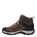 Botas de trekking Merrell Crosslander 3 Mid para mujer, de media caña, color marrón con detalles en negro y rosado. Confeccionadas en gamuza y textil transpirable, cuentan con suela de goma con gran tracción, amortiguación Air Cushion en el talón y sistema de cordones.