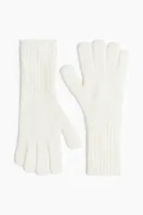 Guantes largos de punto fino color blanco, con acabado cepillado y puños acanalados.