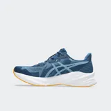 Championes de running Asics modelo Dynablast 5, con capellada de malla jacquard transpirable en color negro y blanco. Presenta entresuela con tecnología FF Blast+ para mayor amortiguación y retorno de energía, con suela de goma en color verde.