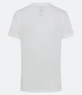 Remera básica celeste de media malla, con escote en V y mangas cortas.