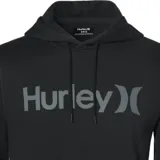 Canguro Hurley de color negro con capucha y cordones ajustables. Presenta el logo de la marca estampado en el pecho en tono gris oscuro y un bolsillo frontal tipo canguro.