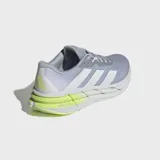 Championes de running Adidas Adistar 3, color gris claro con tres franjas blancas en los laterales. Presentan una mediasuela gruesa blanca con detalles en verde lima fluorescente en la parte trasera, donde se lee "REPETITOR".