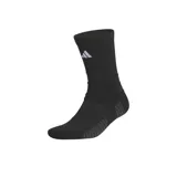Medias deportivas de caña alta Adidas Select Socks, color negro, con diseño anatómico específico para pie izquierdo y derecho, zonas acolchadas y logo de la marca bordado en blanco en la parte superior.