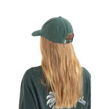 Gorra con visera Rhythm Essentials de color verde militar, con bordado frontal con la palabra "Rhythm" en color blanco.