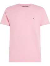 Remera Tommy Hilfiger de algodón color rosa, corte clásico, cuello redondo y logo bordado en el pecho.