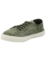 Zapatilla urbana de corte bajo confeccionada en algodón orgánico color verde militar, con suela de goma blanca y cierre mediante cordones al tono.