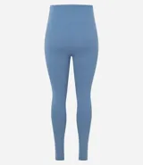 Legging deportiva de microfibra color azul, con cintura alta de diseño cruzado en forma de V y ajuste ceñido al cuerpo.