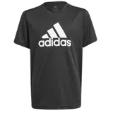 Remera deportiva Adidas de manga corta, color negro con el logo de la marca estampado en blanco en el centro del pecho.