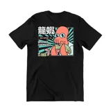 Remera de algodón color rosado con estampa pequeña en el pecho que muestra al personaje Zoidberg de Futurama con el texto Decapod 10.