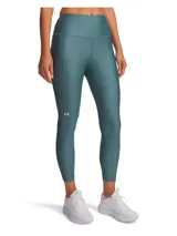 Calza deportiva Under Armour HeatGear Ankle Leggings, color azul verdoso, con cintura alta y bolsillo lateral.