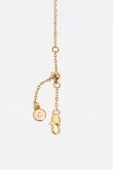 Collar de cadena fina dorada con un dije central en forma de cabeza de pantera esmaltada con detalles en negro y cristales. Incluye cierre de mosquetón y cadena de ajuste.