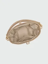 Bolso Longchamp modelo Le Roseau XS, color marrón cuero, con cierre de broche metálico dorado y doble asa corta.