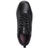 Championes Topper modelo Rod II Wns, color negro con detalles en violeta malva en el talón y la lengüeta. Presentan un diseño deportivo con perforaciones en la parte frontal para mayor ventilación, cierre con cordones y suela de goma blanca con base negra.