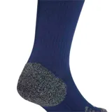 Medias de fútbol Adidas modelo adi 23, color azul marino con las tres rayas características en blanco en el puño superior y logo de la marca en el lateral. Presentan puntera y talón reforzados en color gris.