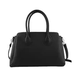 Cartera de mano tipo tote de la marca Las Oreiro, color rosado, con textura granulada, doble asa superior y correa larga ajustable y extraíble. Presenta el logo de la marca grabado en el frente.