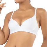 Soutien blanco de modal, con copas enteras y sin aros, tirantes ajustables y cierre trasero.