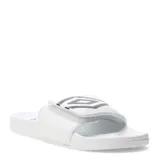 Chanclas Umbro de color blanco con ajuste de velcro en el empeine y logo de la marca estampado en negro.