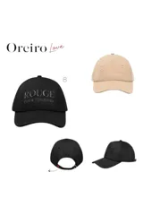 Gorra tipo baseball de color negro con visera curva y bordado frontal en relieve con la palabra ROUGE.