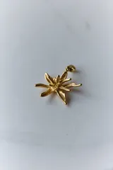Collar con dije de acero quirúrgico en forma de flor de lirio, montado sobre un tiento de cuero encerado largo.