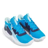 Championes de básquet Under Armour Jet 23, color celeste con detalles en azul marino y blanco.