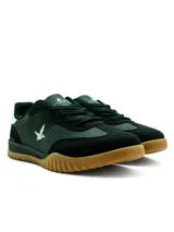 Championes deportivos Santa Barbara Loop para hombre, de color blanco con detalles en verde y suela de goma marrón. Presentan cordones blancos y el logo de la marca en el lateral.