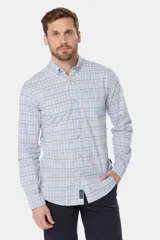 Camisa de manga larga con estampado a cuadros, corte regular y logo bordado.