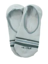 Calcetines invisibles de algodón color celeste con rayas horizontales en tonos de verde y gris.