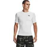 Remera deportiva de compresión Under Armour Heatgear Armour, color blanco, de manga corta y cuello redondo con logo de la marca impreso en el pecho.